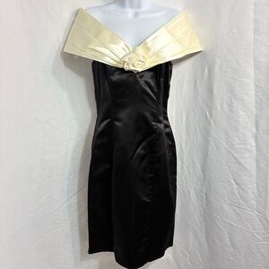 Vintage Gunne Sax by Jessica McClintock Off-Shoulder Satin Dress Black & Ivory